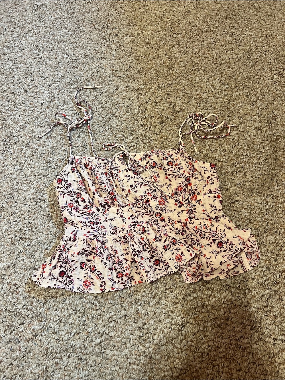 American Eagle Outfitters Pink Floral Tie-Shoulder Peplum Cami